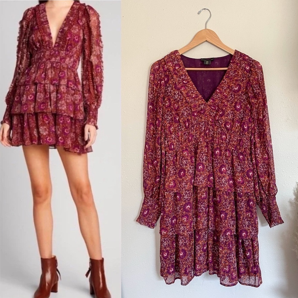 House of Harlow 1960 Boho Floral Balloon Sleeve Tiered Long Sleeve Dress‎